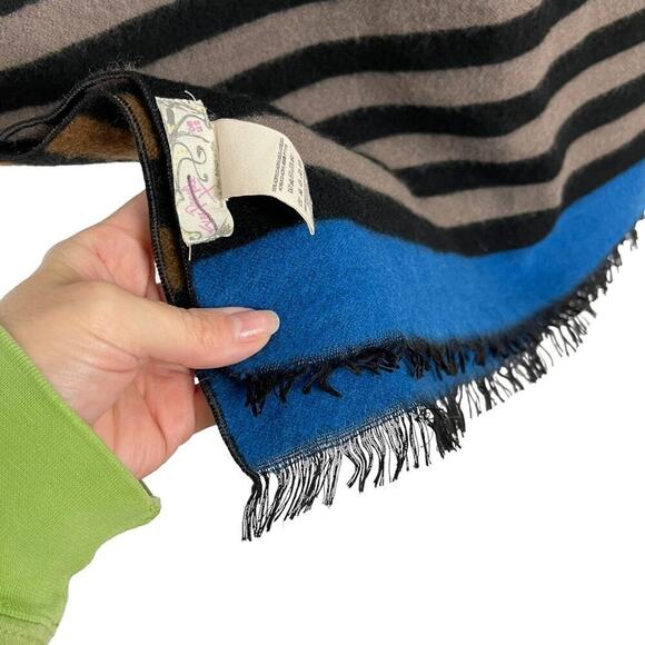 Free People Kellen Winter Oversized Scarf Striped Blue Brown Black Gray 25 X 78 - Picture 5 of 10